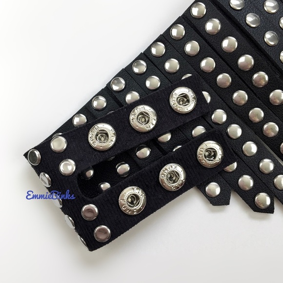 New Black Leather Studded Fringe Collar Statement Necklace - Picture 11 of 16